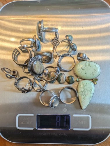 Vintage Sterling Silver Jewelry Lot 80g 925Rings Pendants Gemstones Scrap/Resell