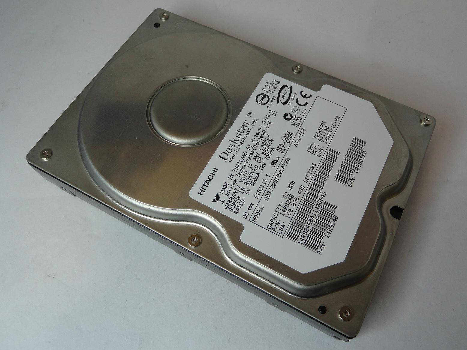 Hitachi 82.3GB IDE 7200rpm 3.5in HDD ( 14R9246 HDS722580VLAT20 ) REF
