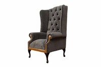 Ohrensessel Chesterfield Sofa Couch Polster 1 Sitzer Sessel Textil Grau