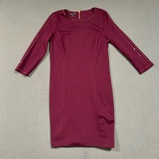 Venus Womens Burgundy Studded Sheath Dress Gold Zipper 3/4 Sleeve Size Medium