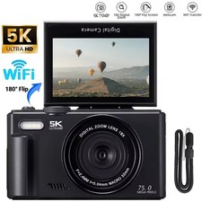 75MP 5K Digital Camera 18X Zoom WiFi Flip Screen Compact Camera for Vlogging