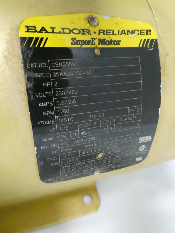 Baldor CEM3558T Ac Motor 145tc 3ph 2hp 1760rpm 230/460v-ac - Image 4 of 4
