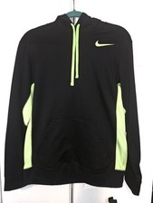 Nike Therma-FIT Hoodie Mens Small Black Neon Green Pullover Sweatshirt