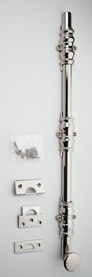Chanson Hardware Solid Brass 18'' Surface Bolt w/ Ornate Guides - Polished Nickel