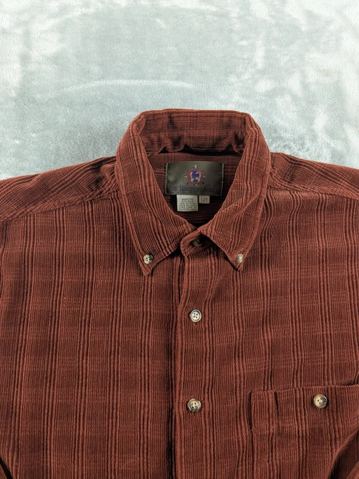 The Territory Ahead Shirt Mens Large Tall Rust Cotton Silk Corduroy Button Down - Image 2 of 4