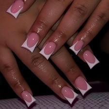 24PCS White French Duck Bill Press On Nails