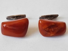 Manschettenkn&ouml;pfe 925 Silber Bernstein Cognac Naturbernstein Vintage 10,07 g