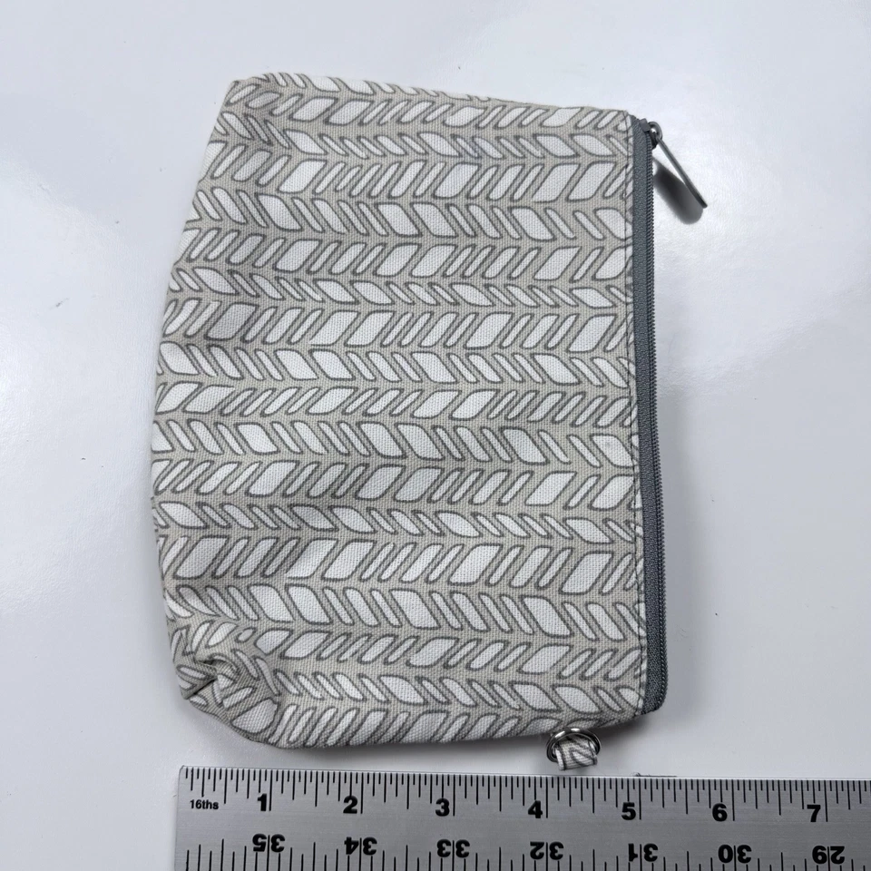 Thirty-One Zipper Pouch Gray Leaf Pattern Cosmetic Travel Bag Organizer - Image 4 of 4