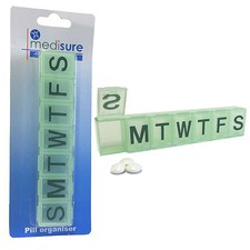MEDISURE 7 DAY WEEKLY LARGE LETTERS PILL TABLET BOX CASE HOLDER ORGANISER GREEN