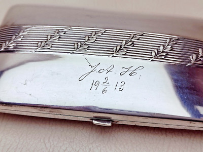 1913 Signed Vintage Silver Tone Metal Alpacca Cigarette Case
