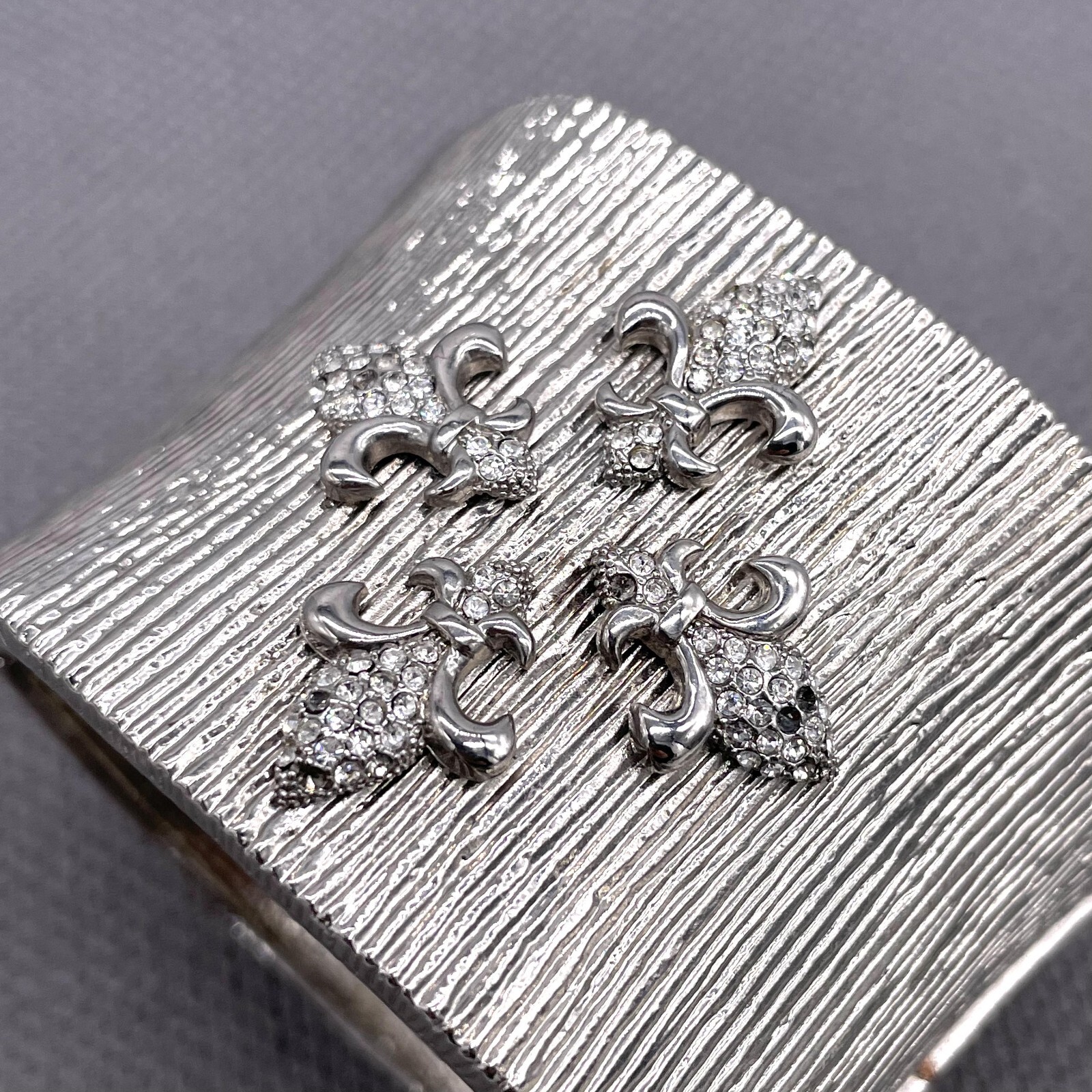 Textured Rhinestone Wide Cuff Hinged Bangle Brace… - image 9