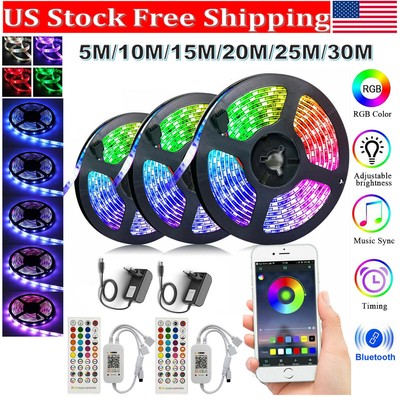 RGB LED Strip Lights 16ft-98ft Music Sync Bluetooth TV Backlight Room Decor