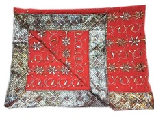 Red Vintage Dupatta Georgette Floral Embroidered Long Stole Wrap scarf Hijab