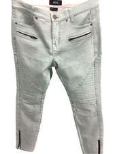Women's Jeans Small 28X30, Mint Green Zippered Pockets Hem Knee Patch Slim Fit