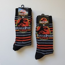 2 Packs Of 2 Each Jurassic Park Men's Crew Socks Shoe Size 6.5-12 4 Pair Total