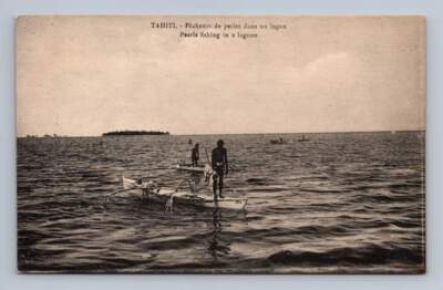 Antique Pearl Fishing Postcard TAHITI Antique South Pacific