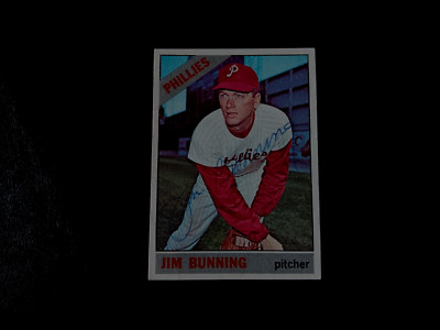 Jim Bunning Autographed 1966 Topps Baseball HOF Phillies Card #435 Vintage Auto