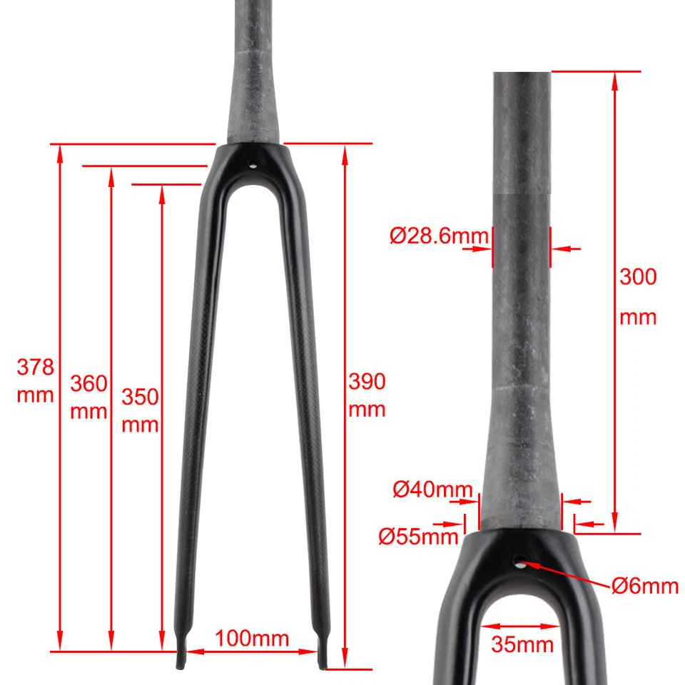 28.6mm Carbon Fiber Rigid Forks 700*25C Gravel Road Bike Fork Straight/Cone Tube - Image 3 of 4