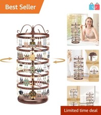 5-Tier Metal Rotating Earring Organizer Jewelry Display Stand, 220 Holes, Bronze