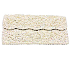 Star Brand White Beaded Clutch Purse Evening Bag Made in Hong Kong Vintage