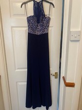 Lipsy London, Size 8, Navy Blue, Lace Detail Prom Dress, Leg Slit Up To Knee