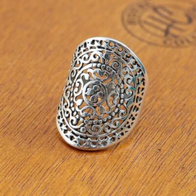 Großer ovaler filigraner 925 Sterlingsilber Ring Schmuck ethnisches Design