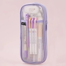 Clear Mesh Pencil Pouch with Zipper and Open Front Pocket Purple 