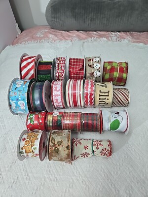 Huge Lot 21 Christmas Crafts Holiday Wreath Ribbon For Decor  11 New, 10 Used