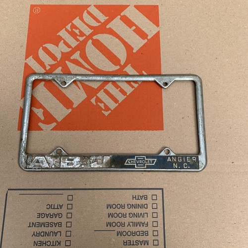 Vintage Dealer License Plate Frame ABJ Chevrolet Angier NC A.B.J. North