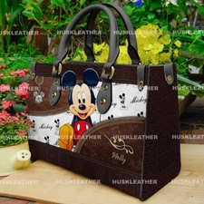 Personalized Mickey Mouse Leather Handbag, Mickey Mouse Lovers Leather Bag Gift
