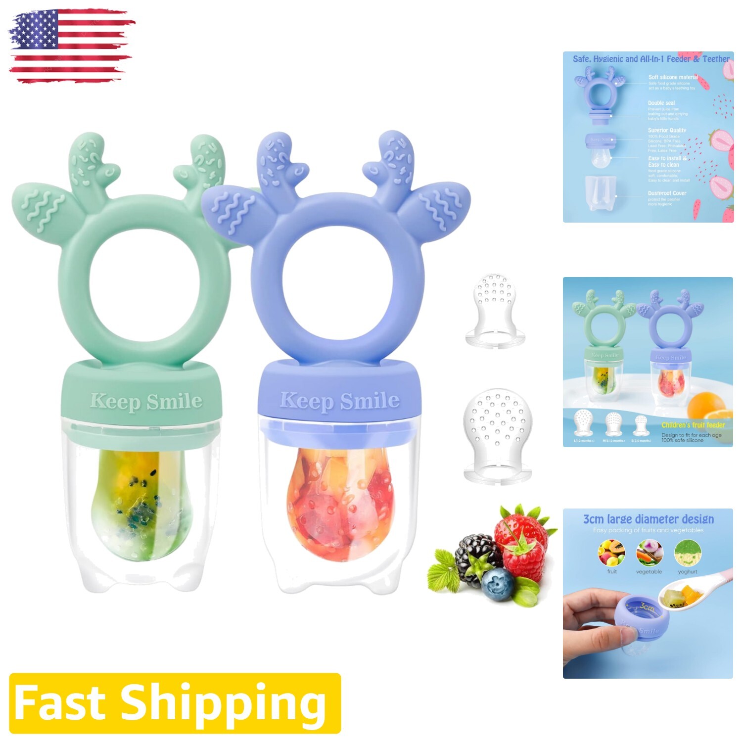 Adjustable Handle Teething Relief Set: Soft Silicone Pacifiers