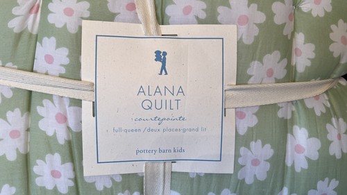 NEW Pottery Barn Kids Alana Courtepointe Daisy flower FULL QUEEN Quilt green - Picture 2 of 5