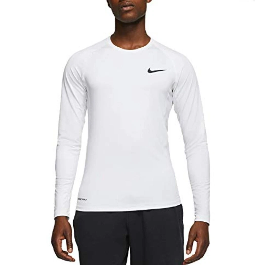 Nike Pro Men’s Low-Rise Long Sleeve White Fitted Top, Size Medium