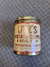 Vintage Utz’s Potato Chips Company Gold Metal Tin W/  Lid 1 LB. Hanover PA