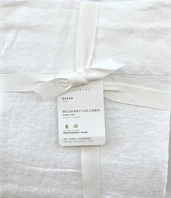 Pottery Barn Belgian Flax Linen Queen Sheet Set In White