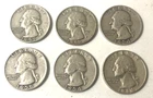 Vintage 1954+56+57+64 Washington 90% Silver Quarters (6) As Found+Circulated!
