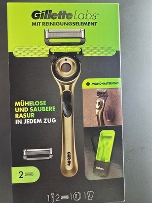 Gillette Labs Gold Rasierer mit 2 Klingen, Etui und Wandhalterung