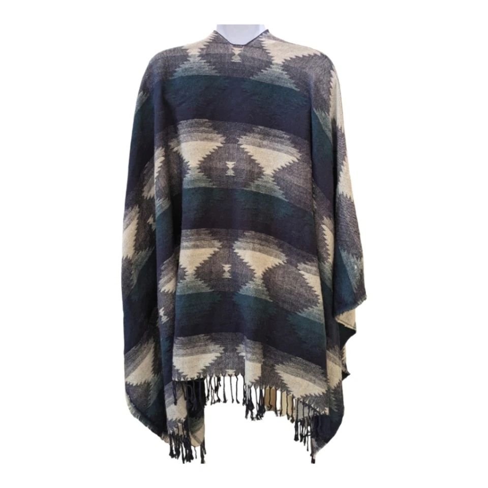 Nicole Marciano 西南蓝色披肩斗篷柔软针织均码 — 第 2/4 张图片