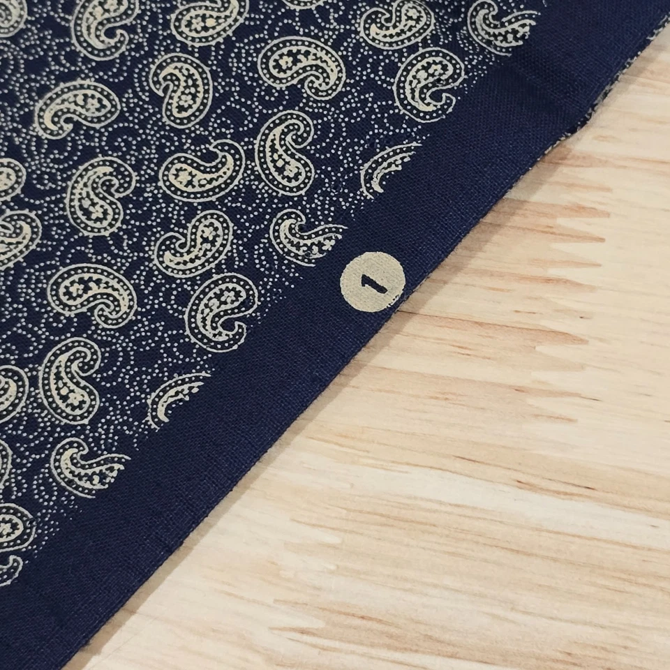 Cotton Fabric 20"x42" JoAnn Polly Navy Blue Beige Paisley Print - Image 3 of 4