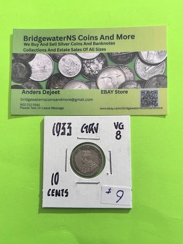 1933 Canadian George V .8 Silver 10 cent Dime.  Trending At $7.50