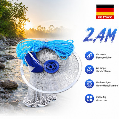 2,4m Wurfnetz Fischernetz Fisch Netz Cast Net Köderfischnetz Angeln Netz DE DHL