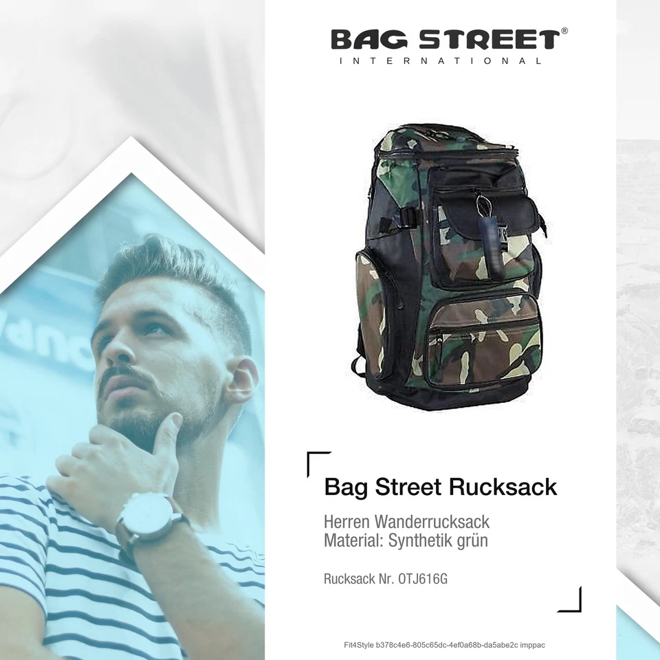 Rucksack Sporttasche grün schwarz Herren Synthetik Bag Street 30x45x25 OTJ616G - Bild 3 von 4