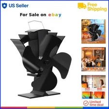 Wood Stove Fan Aluminum 4 Blades Heat Powered Fireplace Air Circulation