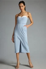 NWT Anthropologie Hutch Slim Strapless Blue Dress W/ Slit Size 6