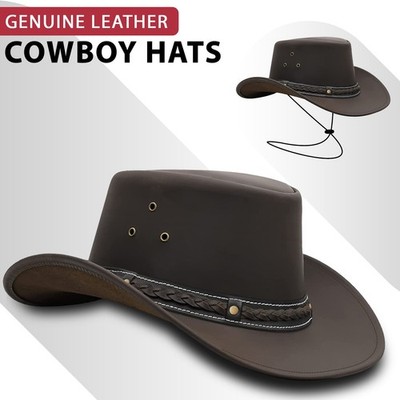 Echtleder Cowboyhut Herren Aussie Style Australian Western Busch Crazy Horse Hut