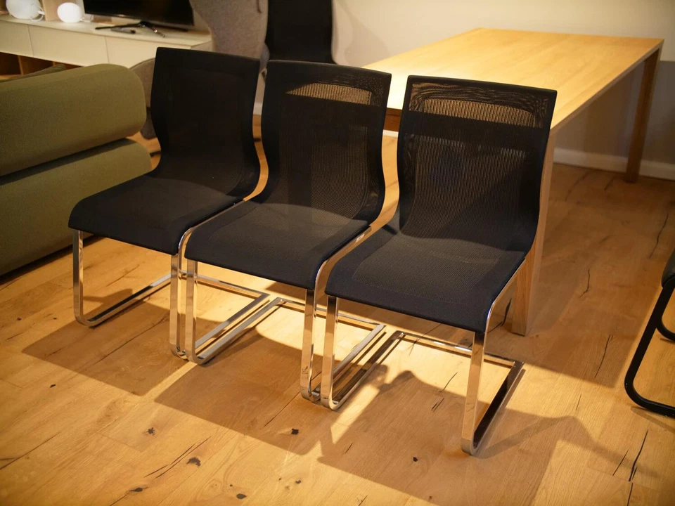 Team 7 3er Set Freischwinger Magnum Stricktex Schwarz Gestell Chrom - Bild 2 von 4