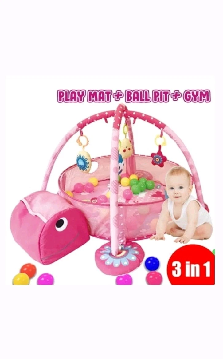 Play Mat Baby Gym Activity 3-in-1 Hanging Sensory Toys Pink Cute Turtle Nonslip