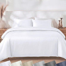 Queen Duvet Cover Set 3pc 400TC Cotton Sateen White Bedding
