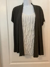 Naif Women's Black Open Front Short Sleeve Ruffled Insert Top Size L -B31