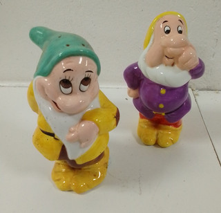 Pair Of Ceramic Sneezy And Bashful Salt And Pepper Pots